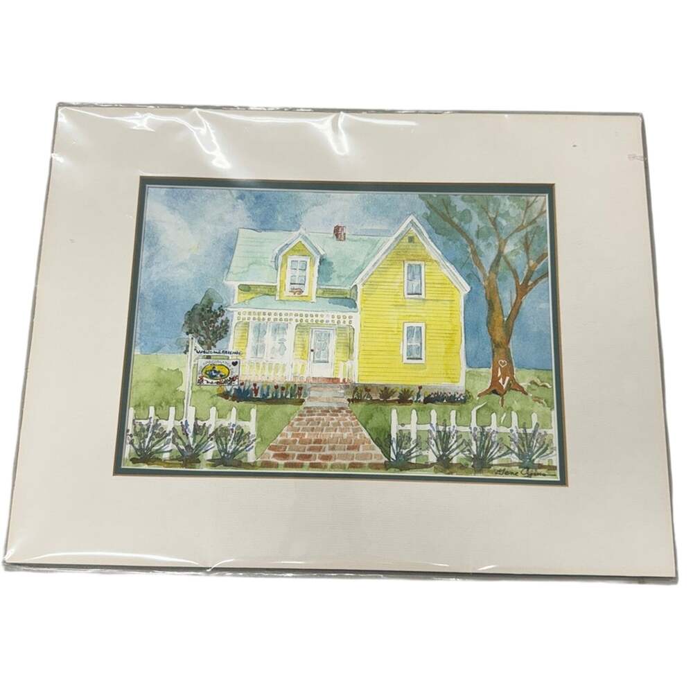 Little Yellow House Original Watercolor Painting Signed By Artist Gene Cyrus